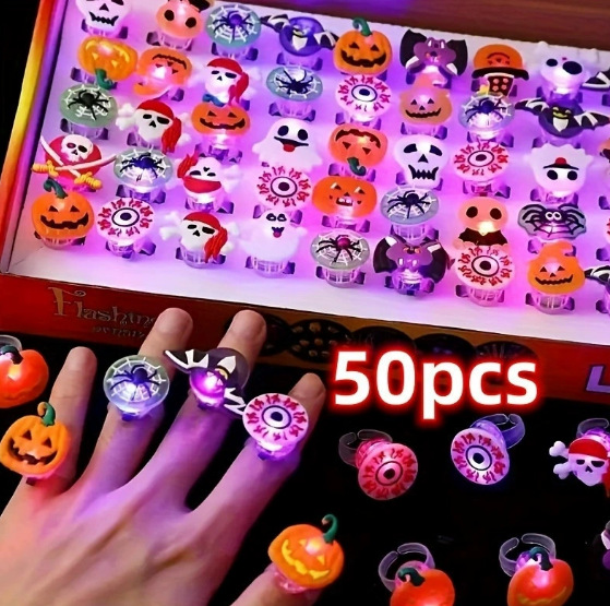 Led Ring Light 18 - แหวนไฟสำหรับเด็กในวันฮาโลวีน, แหวนไฟ LED 50 ชิ้น ของเล่นแหวนไฟกระพริบสำหรับงานปาร์ตี้ฮาโลวีน