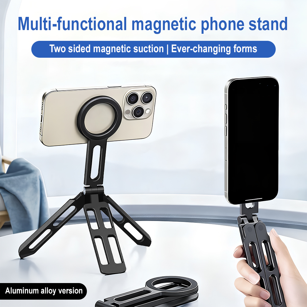 Photography With Lighting - ที่ยึดโทรศัพท์แม่เหล็กแบบสี่แกน 360 องศา ° ไม้เซลฟี่แบบพับได้ หมุนได้