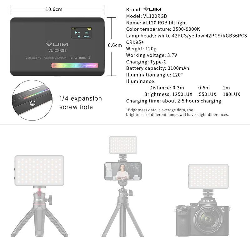 ไฟเติมพกพา RGB รุ่น New120 ปี  - Photography With Lighting บทวิจารณ์และราคา
